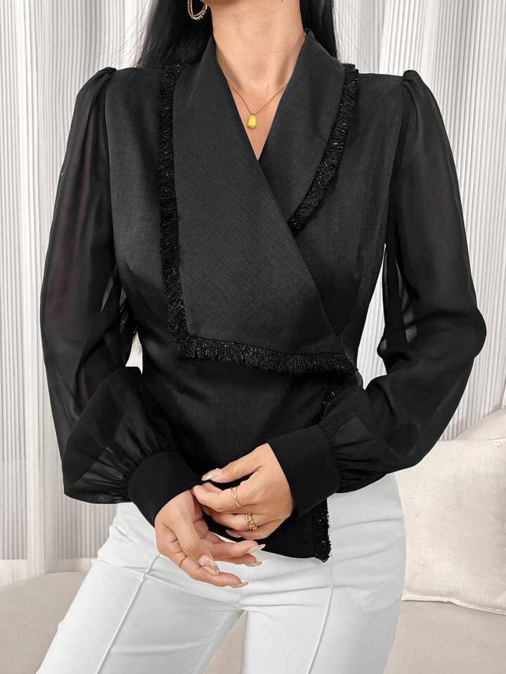 CM-CS946199 Women Casual Seoul Style Solid Color Crisscross Wrap Shawl Collar Long Sleeve Blazer
