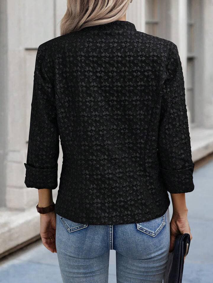 CM-CS118280 Women Casual Seoul Style Jacquard Shawl Collar Single-Breasted Suit Jacket