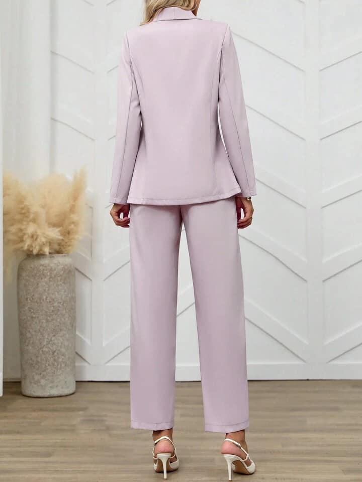 CM-SS076672 Women Elegant Seoul Style Long Sleeve Double Button Lapel Jacket With Suit Pants - Dusty Pink