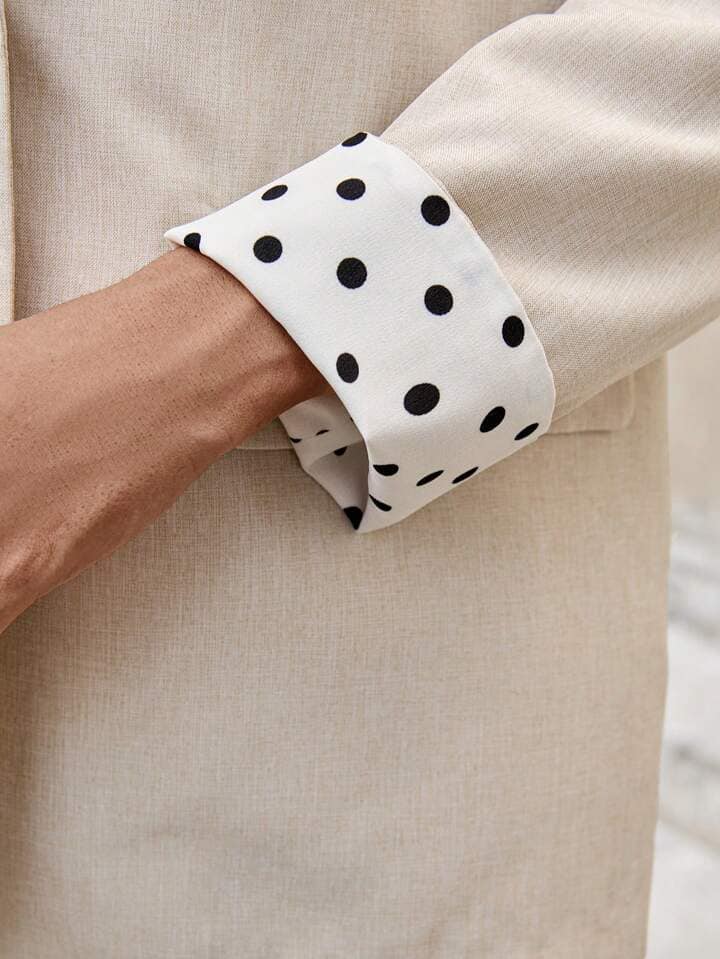 CM-SS725523 Women Elegant Seoul Style Polka Dot Print Single Button Long Sleeve Blazer Jacket With Trousers Suit