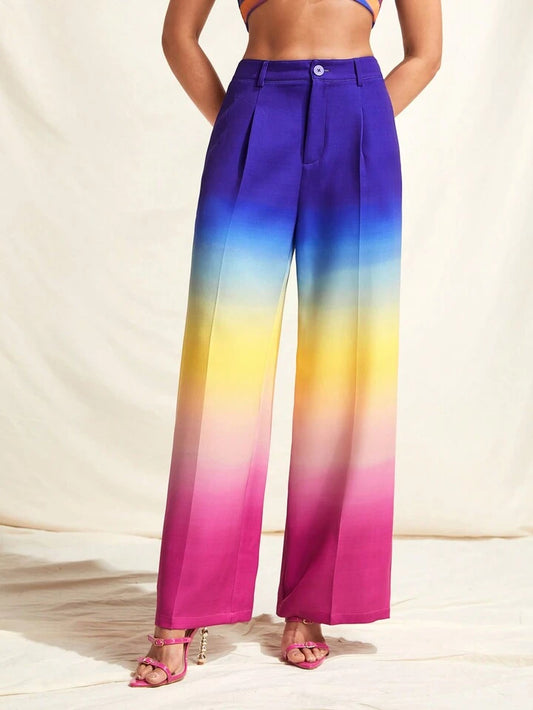 CM-BS634229 Women Elegant Seoul Style Ombre Printed High Waist Wide Leg Pants