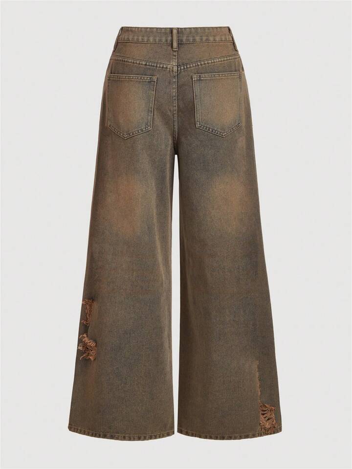 CM-BS146842 Women Casual Seoul Style Dark Wash Loose Fitting Low Waist Wide Leg Jeans