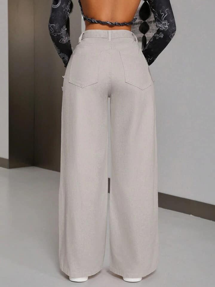 CM-BS503328 Women Casual Seoul Style Plain Straight Leg Denim Jeans - Light Gray