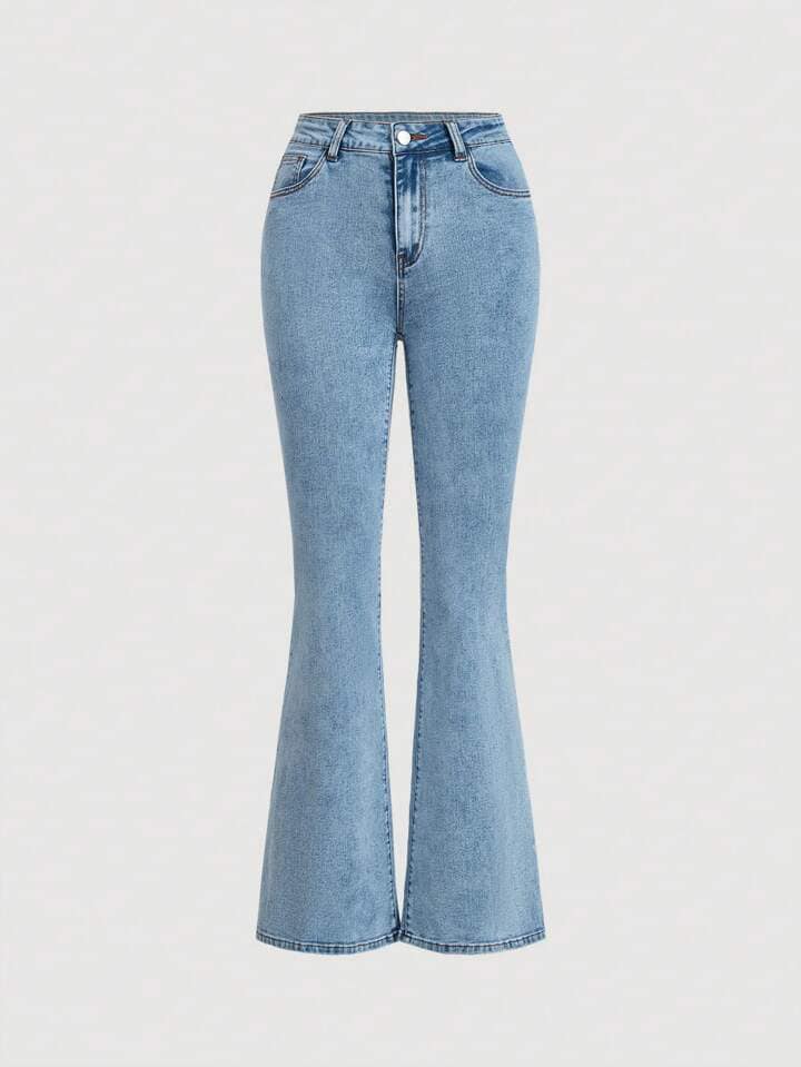 CM-BS534651 Women Casual Seoul Style Bow Embellishment Flare Versatile Denim Jeans - Blue