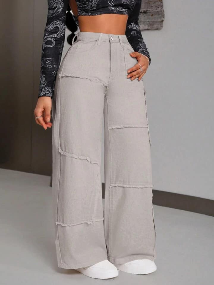 CM-BS503328 Women Casual Seoul Style Plain Straight Leg Denim Jeans - Light Gray
