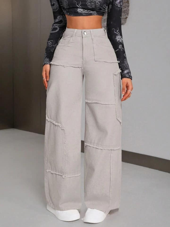 CM-BS503328 Women Casual Seoul Style Plain Straight Leg Denim Jeans - Light Gray
