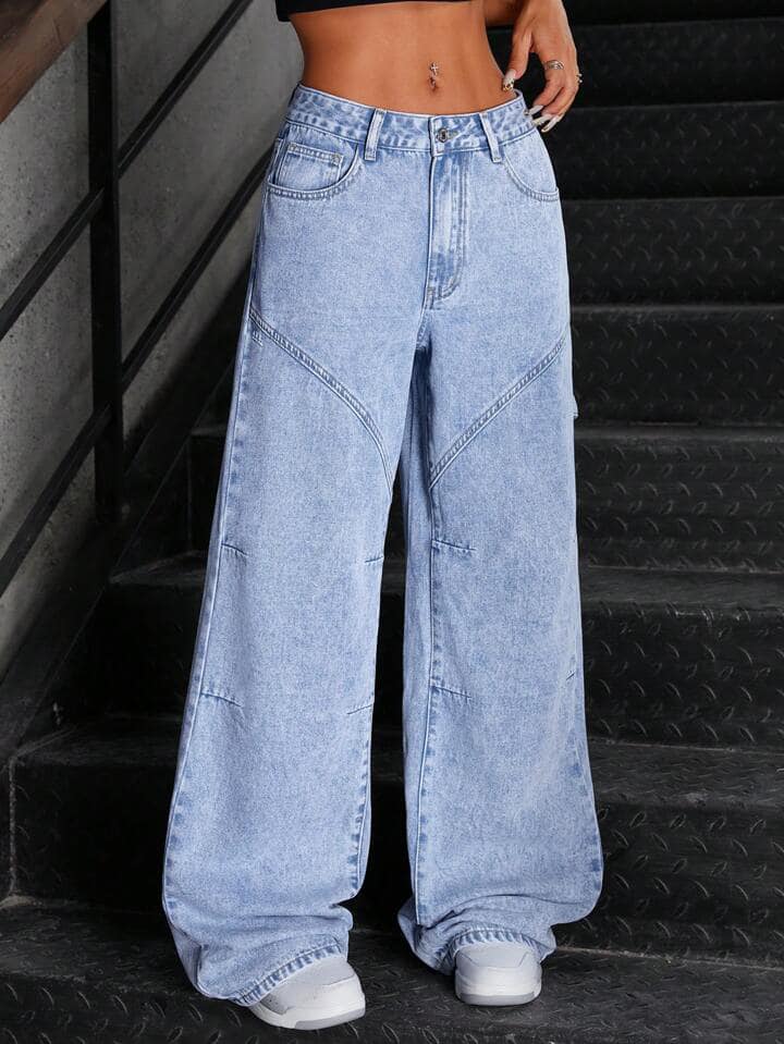 CM-BS086887 Women Casual Seoul Style Light Wash Patchwork Bleached Flared Leg Jeans