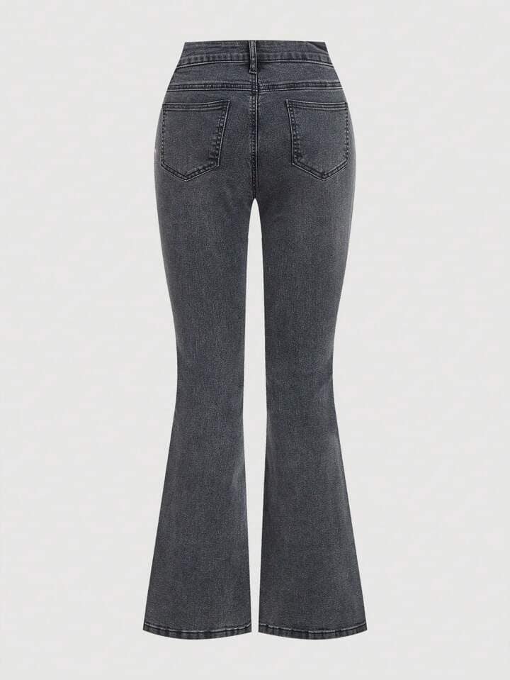 CM-BS154564 Women Casual Seoul Style Bow-Tie Decorated Flared Leg Denim Jeans