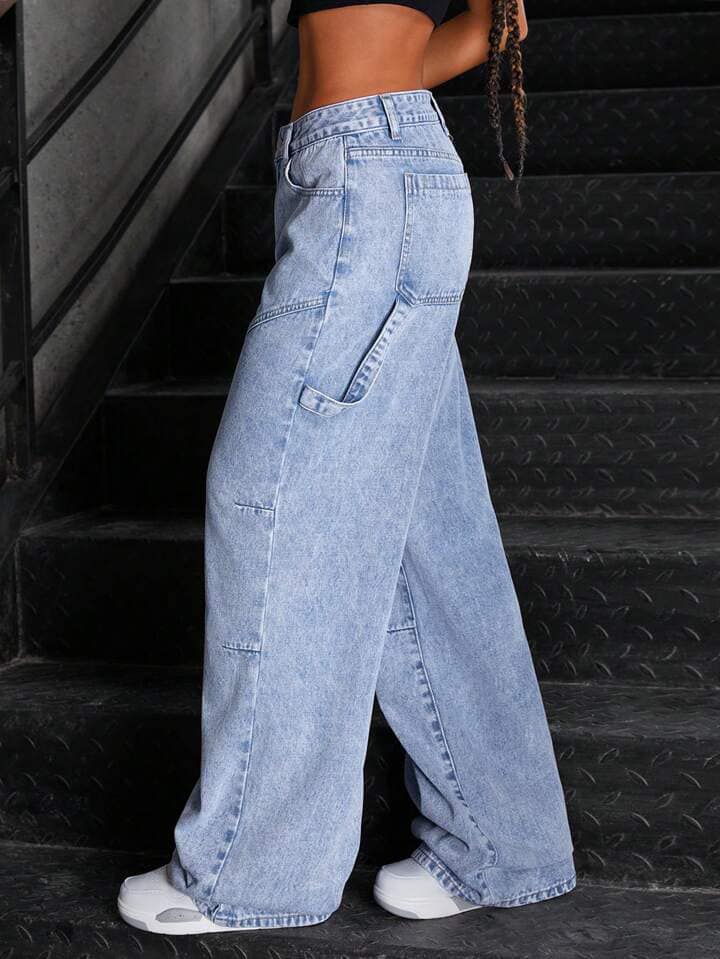 CM-BS086887 Women Casual Seoul Style Light Wash Patchwork Bleached Flared Leg Jeans