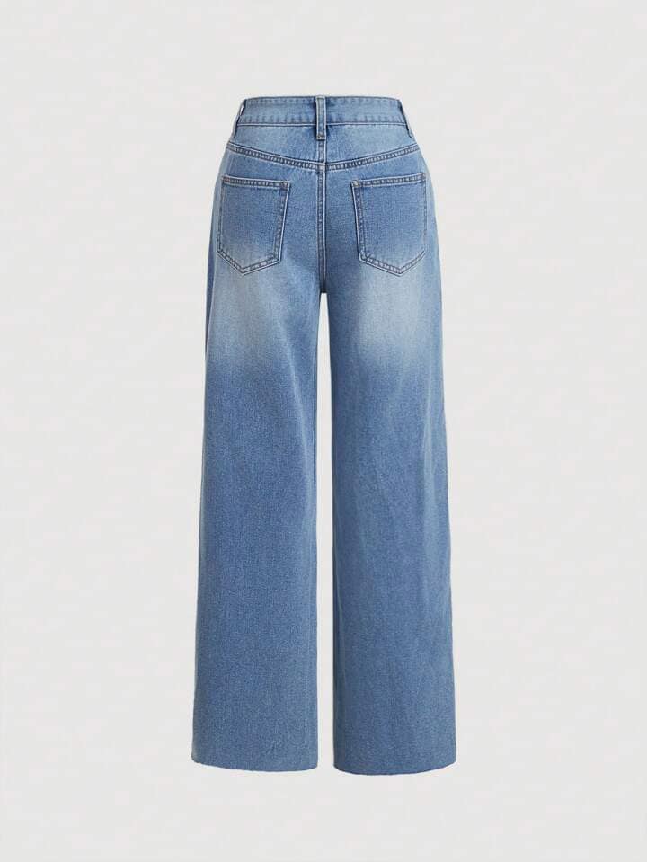 CM-BS568898 Women Casual Seoul Style Light Wash Bow Decor Wide Leg Jeans
