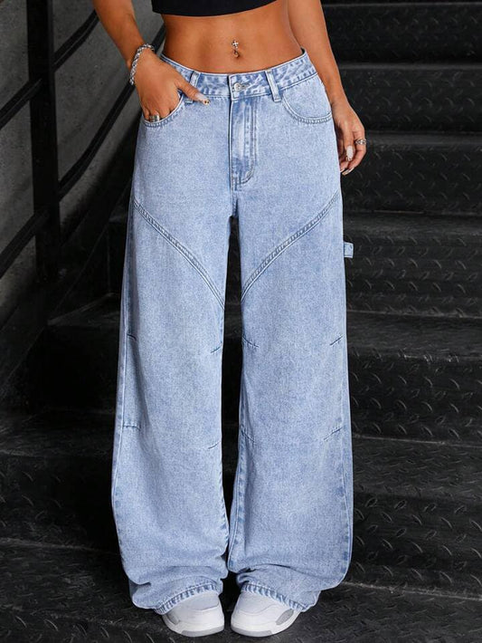 CM-BS086887 Women Casual Seoul Style Light Wash Patchwork Bleached Flared Leg Jeans