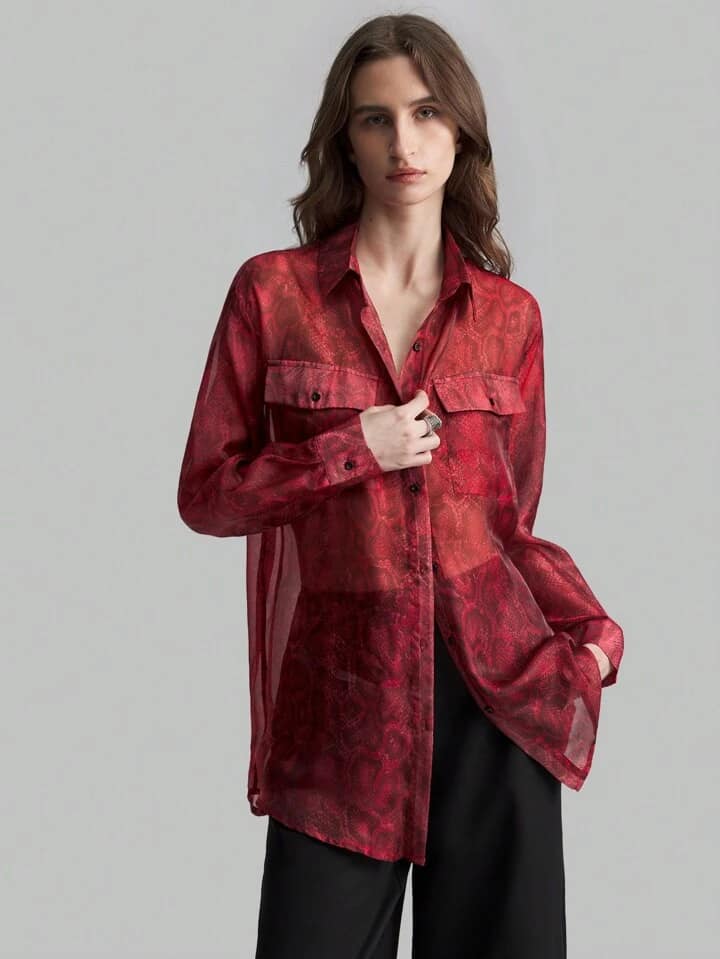 CM-TS767791 Women Elegant Seoul Style Front Button Long Sleeve Minimalist Shirt-Collar Blouse