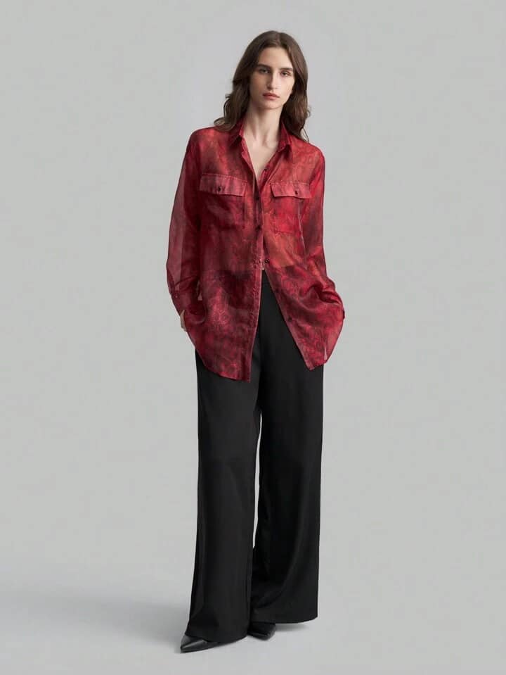 CM-TS767791 Women Elegant Seoul Style Front Button Long Sleeve Minimalist Shirt-Collar Blouse