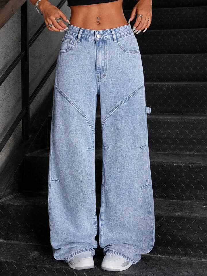 CM-BS086887 Women Casual Seoul Style Light Wash Patchwork Bleached Flared Leg Jeans