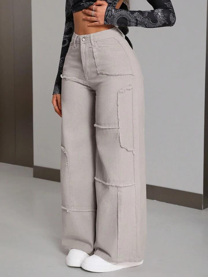 CM-BS503328 Women Casual Seoul Style Plain Straight Leg Denim Jeans - Light Gray