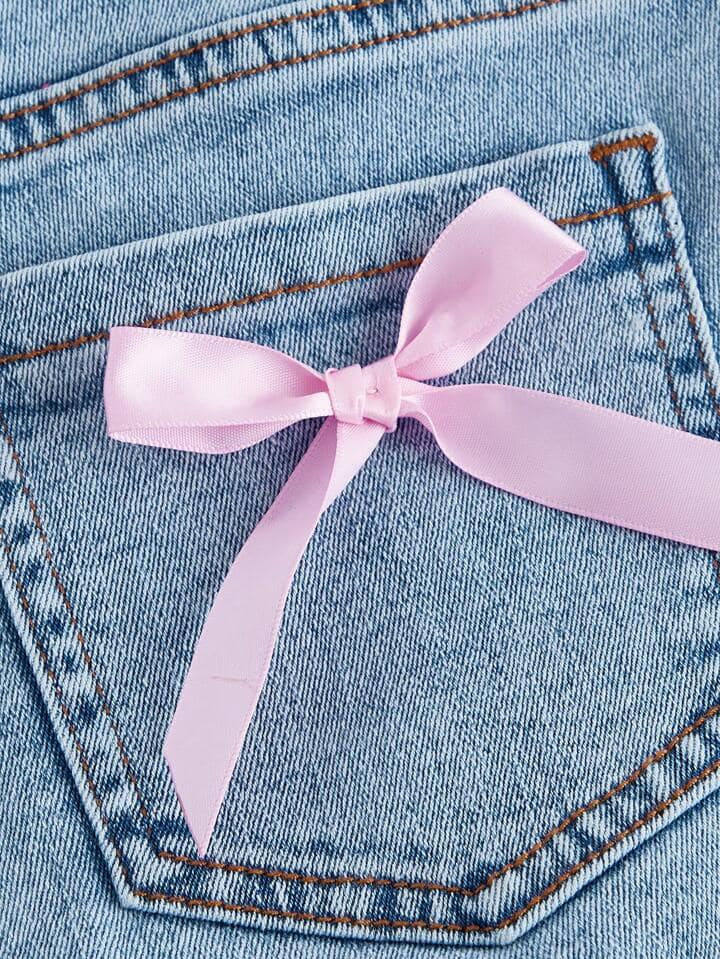 CM-BS534651 Women Casual Seoul Style Bow Embellishment Flare Versatile Denim Jeans - Blue
