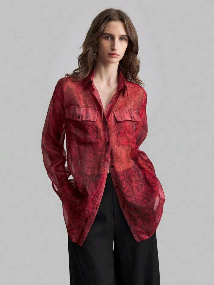 CM-TS767791 Women Elegant Seoul Style Front Button Long Sleeve Minimalist Shirt-Collar Blouse