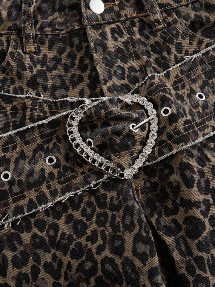 CM-BS322324 Women Casual Seoul Style Heart Metal Buckle Patchwork Fringe Waist Belt Skinny Flare Jeans