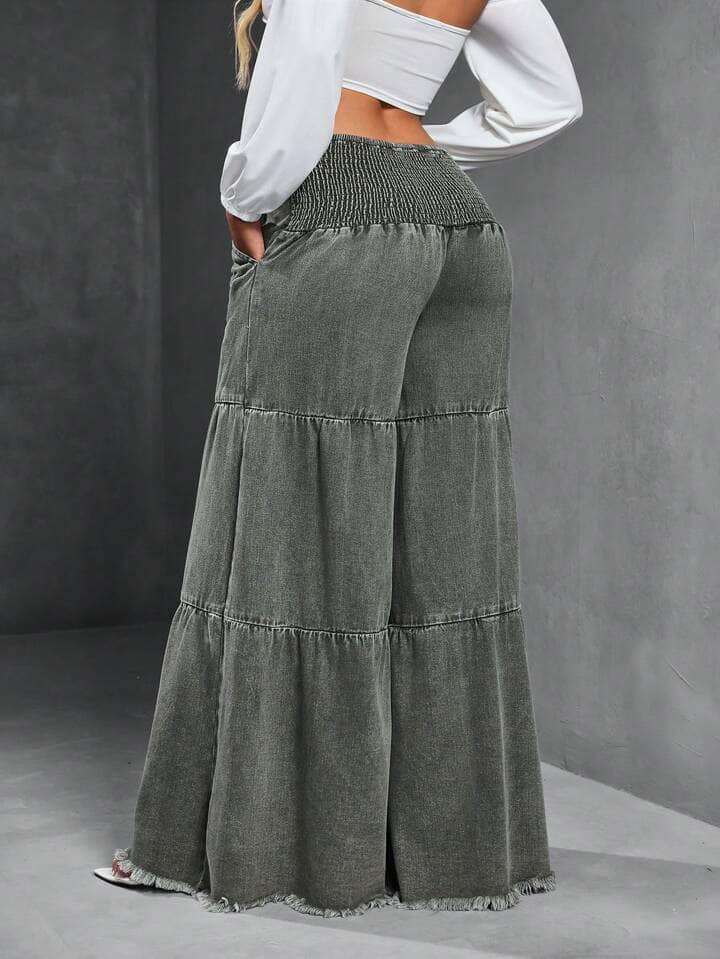 CM-BS924022 Women Casual Seoul Style Loose Distressed Hem Patchwork Denim Jeans