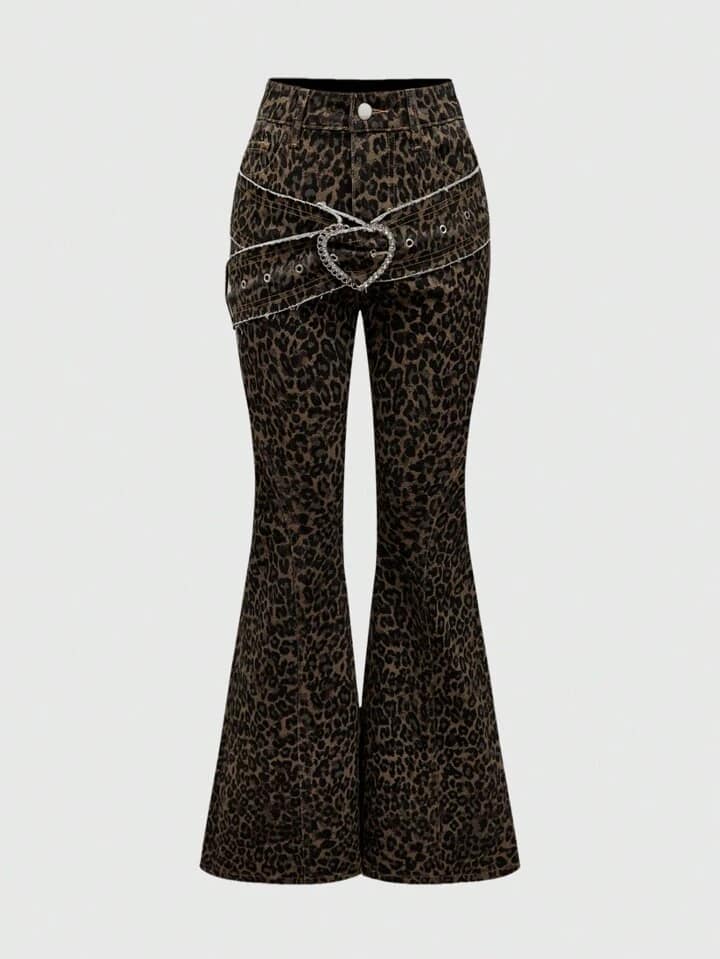 CM-BS322324 Women Casual Seoul Style Heart Metal Buckle Patchwork Fringe Waist Belt Skinny Flare Jeans