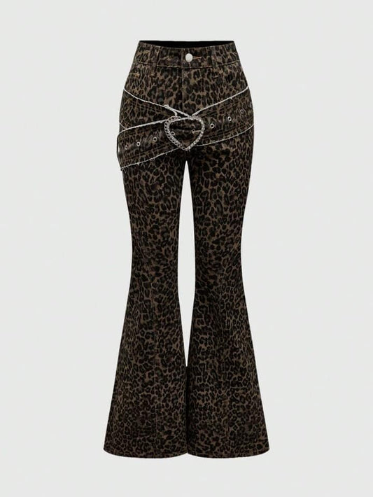 CM-BS322324 Women Casual Seoul Style Heart Metal Buckle Patchwork Fringe Waist Belt Skinny Flare Jeans