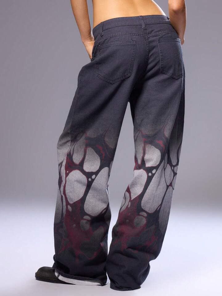 CM-BS550708 Women Casual Seoul Style Acid Wash Faded Knee Wide Leg Jeans - Black