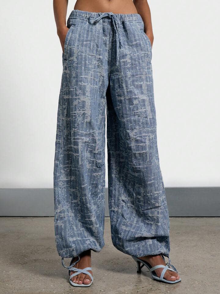 CM-BS494949 Women Casual Seoul Style Washed Low Rise Parachute Baggy Jeans - Baby Blue