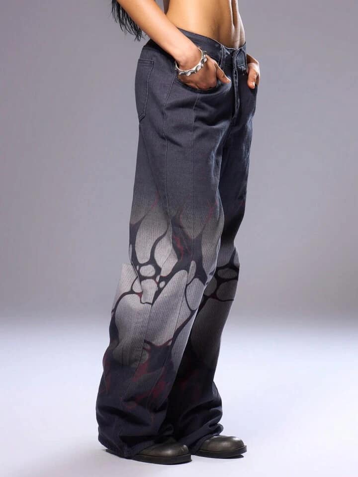CM-BS550708 Women Casual Seoul Style Acid Wash Faded Knee Wide Leg Jeans - Black