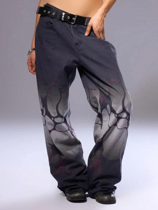 CM-BS550708 Women Casual Seoul Style Acid Wash Faded Knee Wide Leg Jeans - Black