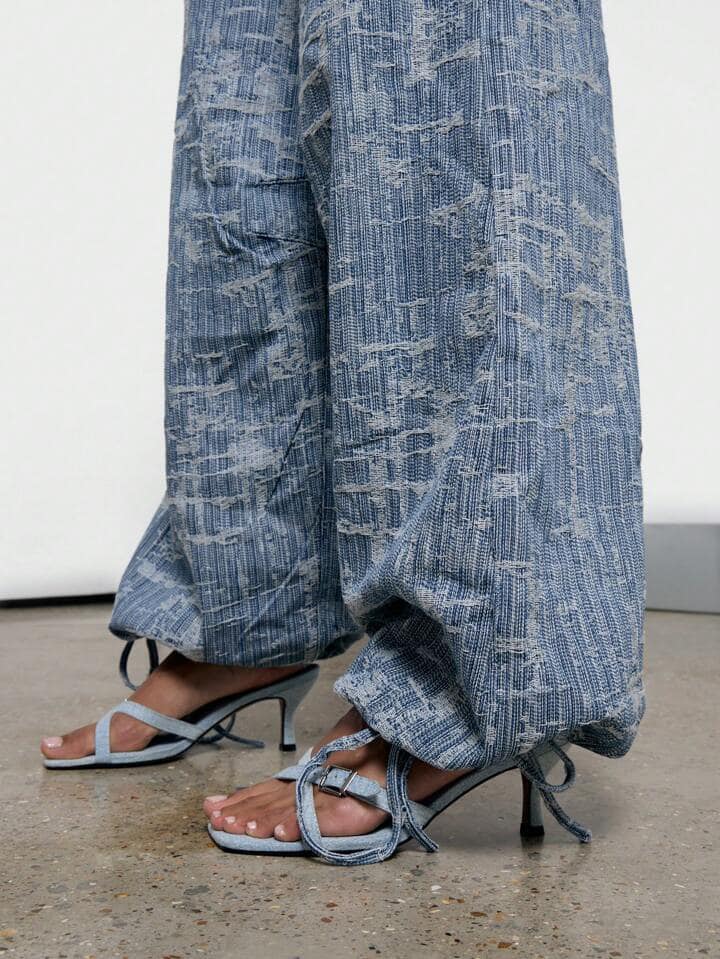 CM-BS494949 Women Casual Seoul Style Washed Low Rise Parachute Baggy Jeans - Baby Blue