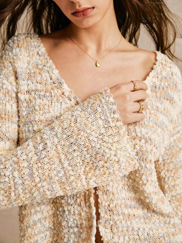 CM-CS721622 Women Casual Seoul Style V-Neck Button Front Long Sleeve Soft Fluffy Cardigan