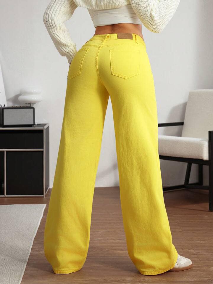 CM-BS332267 Women Casual Seoul Style Drop Waist Wide Leg Loose Denim Jeans - Yellow