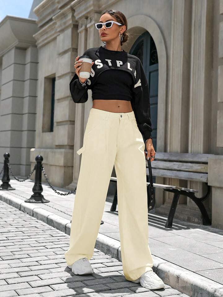 CM-BS038084 Women Casual Seoul Style Low-Waist Wide-Leg Denim Jeans - Apricot
