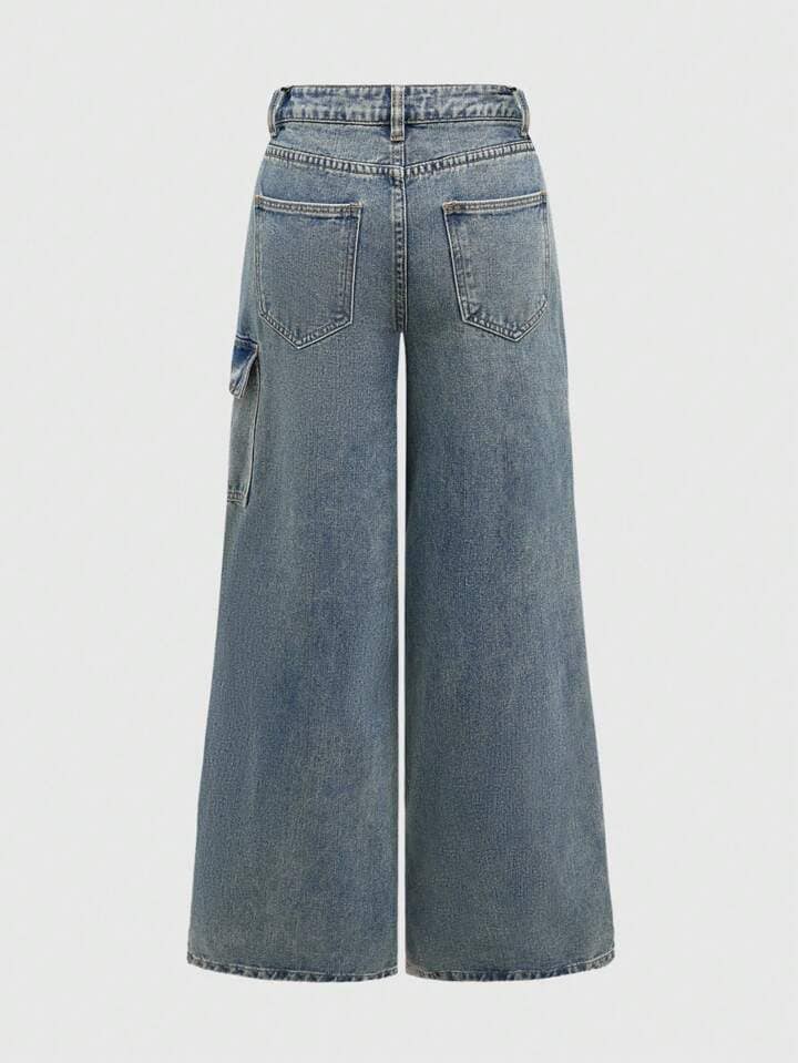 CM-BS767619 Women Casual Seoul Style Bowknot Belt Design Loose Fit Wide Leg Jeans - Blue