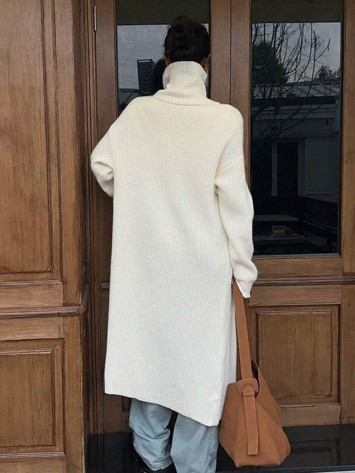 CM-CS067304 Women Casual Seoul Style Solid Color Drop Shoulder Long Sleeve Cardigan - Apricot