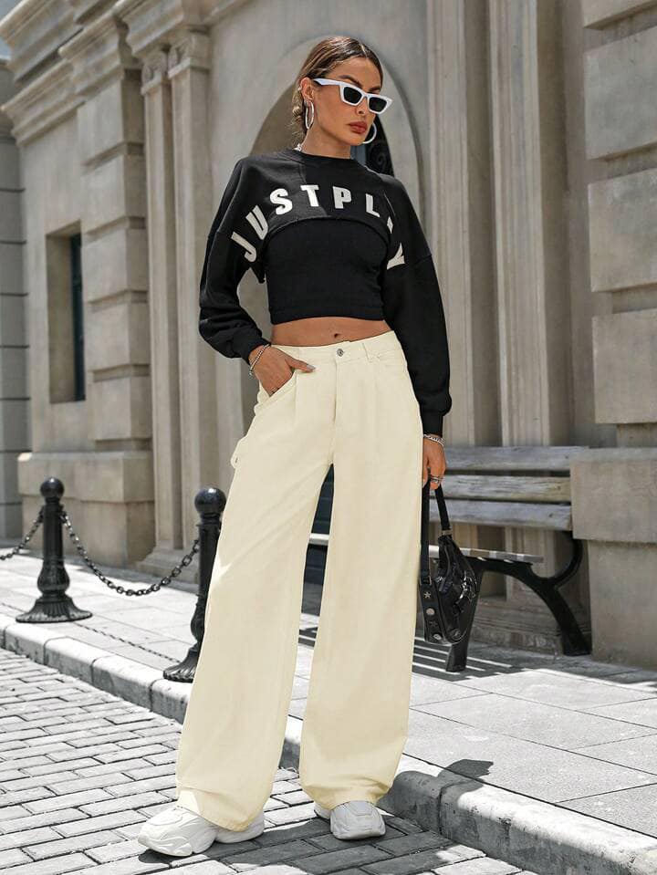 CM-BS038084 Women Casual Seoul Style Low-Waist Wide-Leg Denim Jeans - Apricot