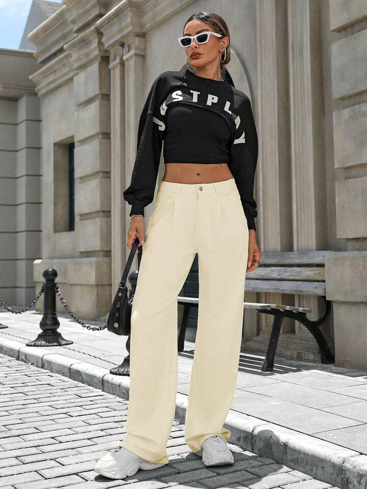 CM-BS038084 Women Casual Seoul Style Low-Waist Wide-Leg Denim Jeans - Apricot