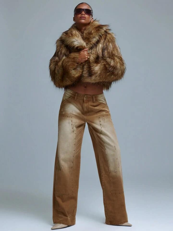 CM-BS439277 Women Casual Seoul Style Acid Wash Straight Leg Studded Panel Jeans