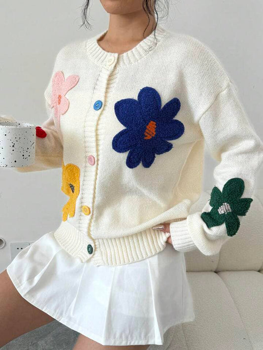 CM-CS399121 Women Casual Seoul Style Front Button Floral Print Long Sleeve Blouse