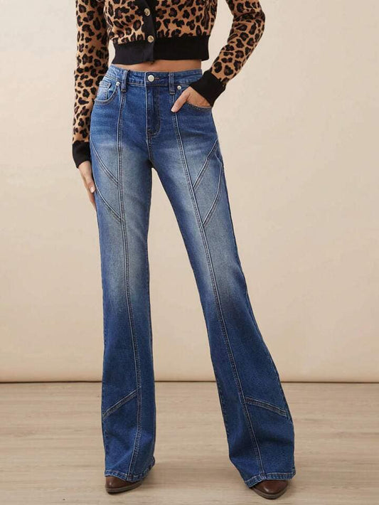 CM-BS697288 Women Casual Seoul Style Medium Wash High Waist Premium Denim Flare Jeans