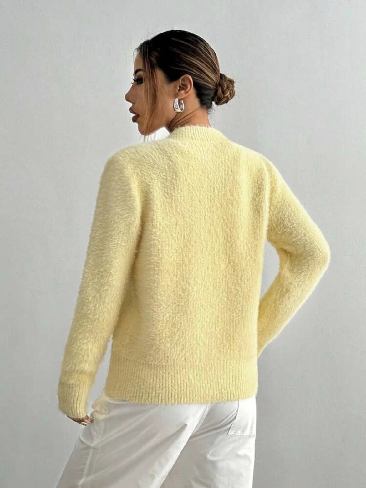 CM-CS364444 Women Casual Seoul Style Colorful Heart Button Front Cardigan - Yellow