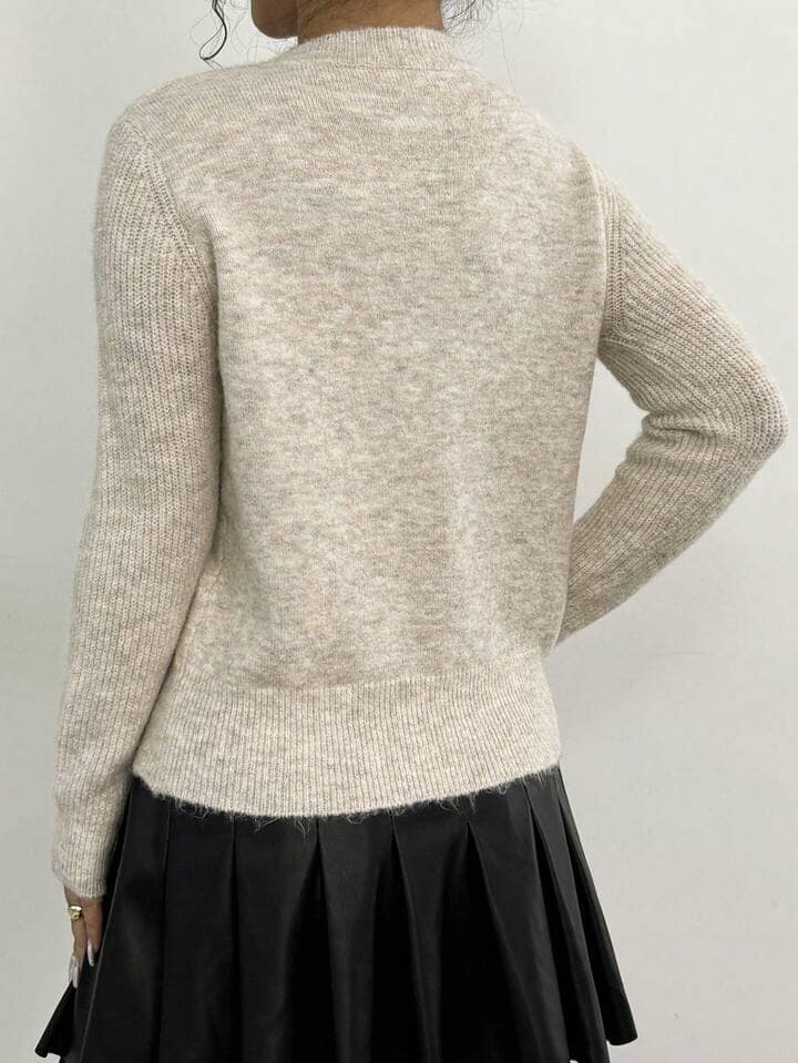 CM-CS140608 Women Casual Seoul Style Bow Decor Button Front Cardigan Sweater - Apricot