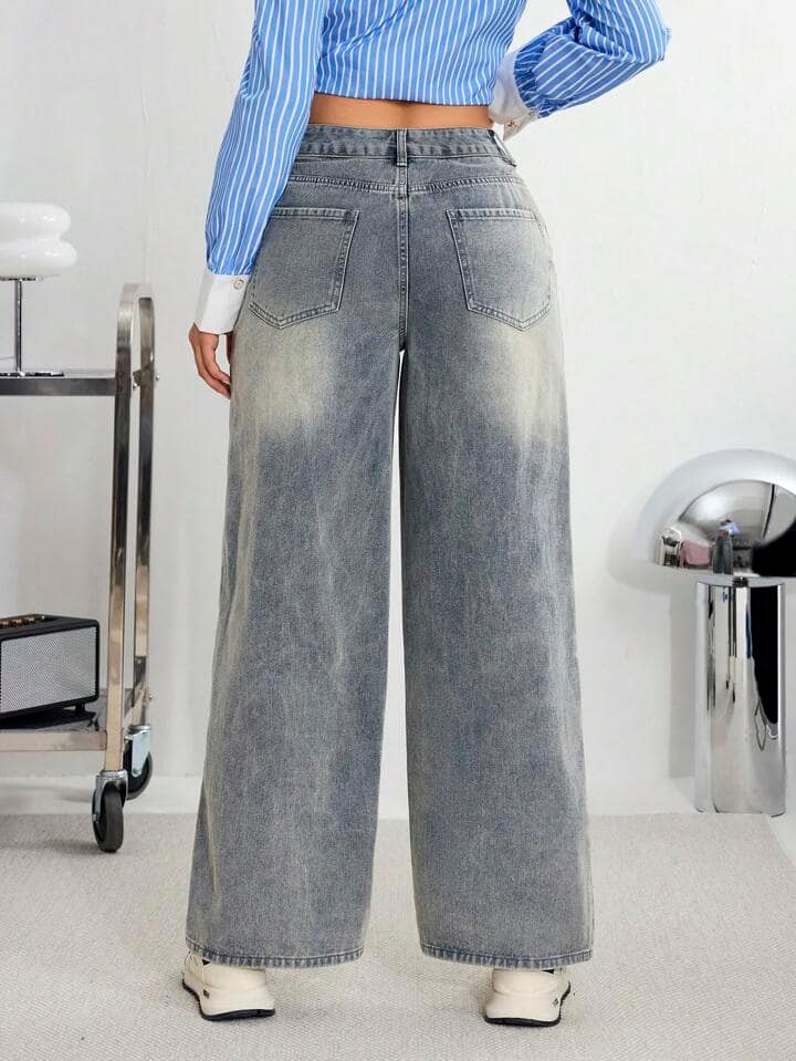 CM-BS885005 Women Casual Seoul Style Front Button Multi-Pocket Denim Jeans - Gray