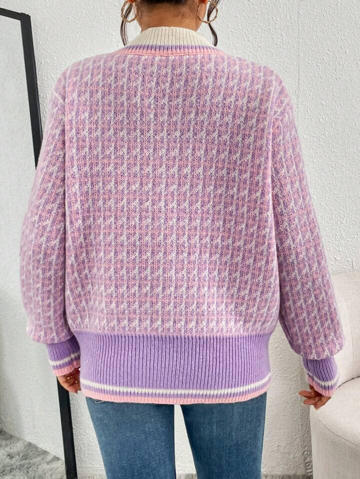 CM-CS172832 Women Casual Seoul Style Contrast Color Long Sleeve Plaid Cardigan