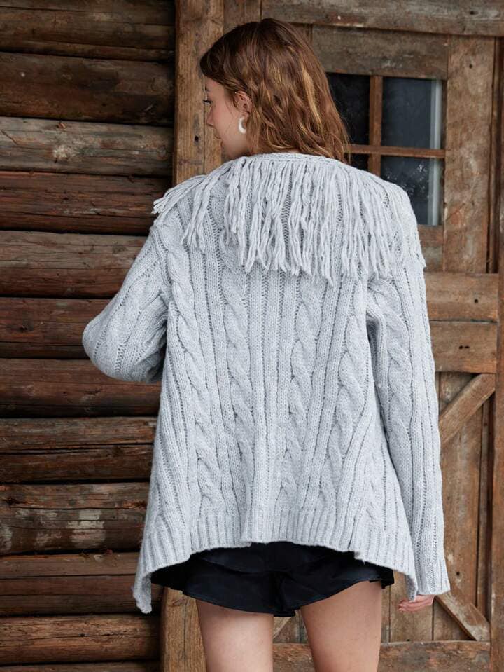 CM-CS381949 Women Casual Seoul Style Furry Collar Long Sleeve Buttoned Cardigan - Gray
