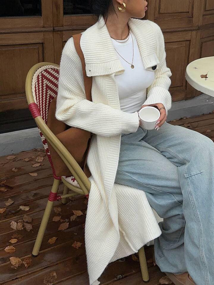 CM-CS067304 Women Casual Seoul Style Solid Color Drop Shoulder Long Sleeve Cardigan - Apricot
