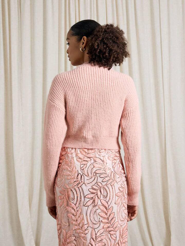 CM-TS549418 Women Casual Seoul Style Rib Knit Button Front Cinched Cropped Cardigan Sweater