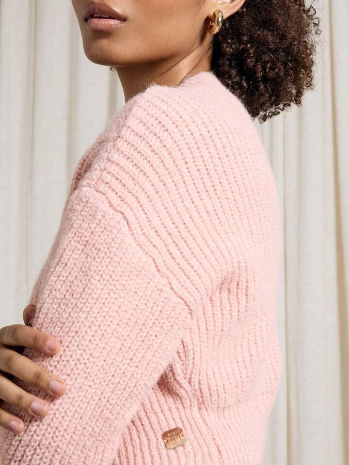 CM-TS549418 Women Casual Seoul Style Rib Knit Button Front Cinched Cropped Cardigan Sweater