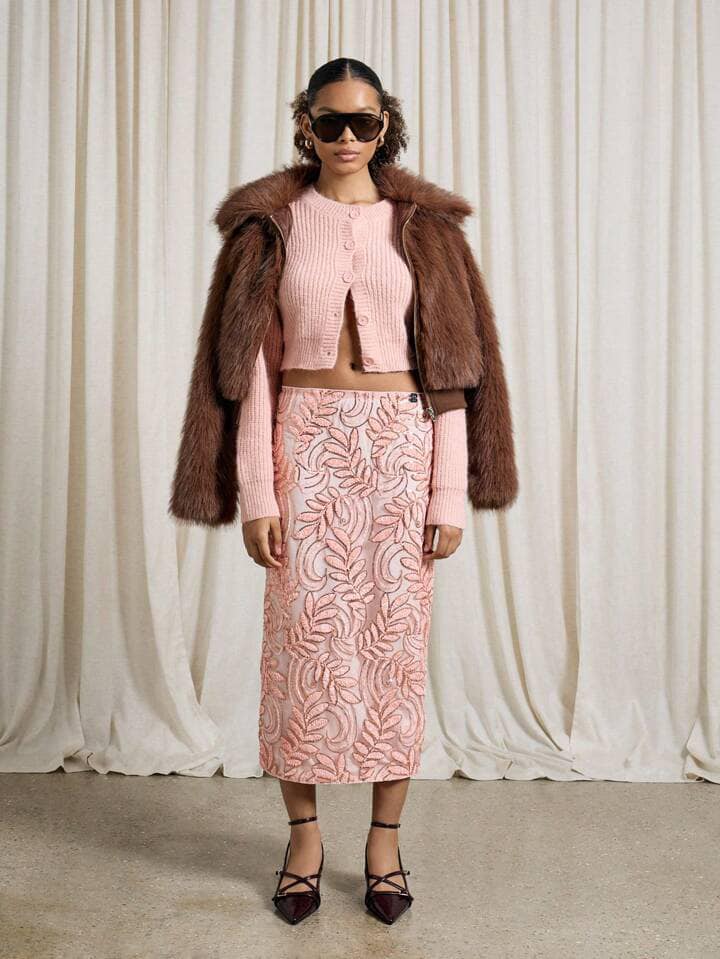 CM-TS549418 Women Casual Seoul Style Rib Knit Button Front Cinched Cropped Cardigan Sweater