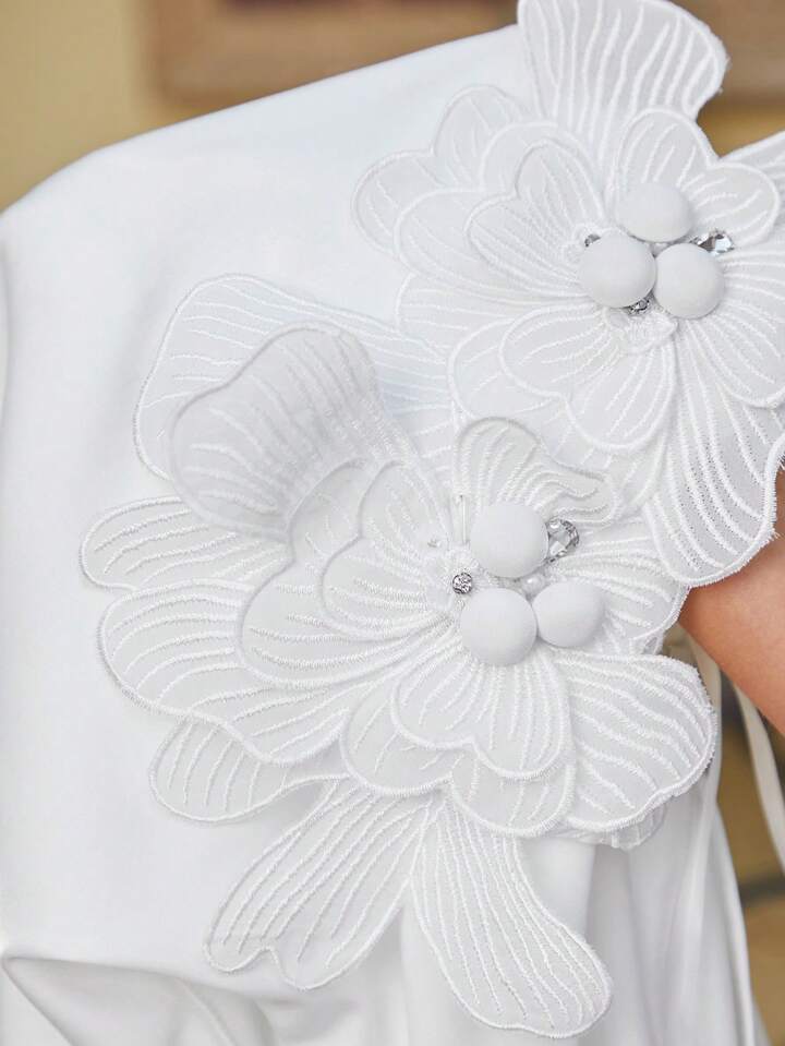 CM-JS712616 Women Elegant Seoul Style One Shoulder Lotus Leaf 3D Decal Waist Cinching Jumpsuit